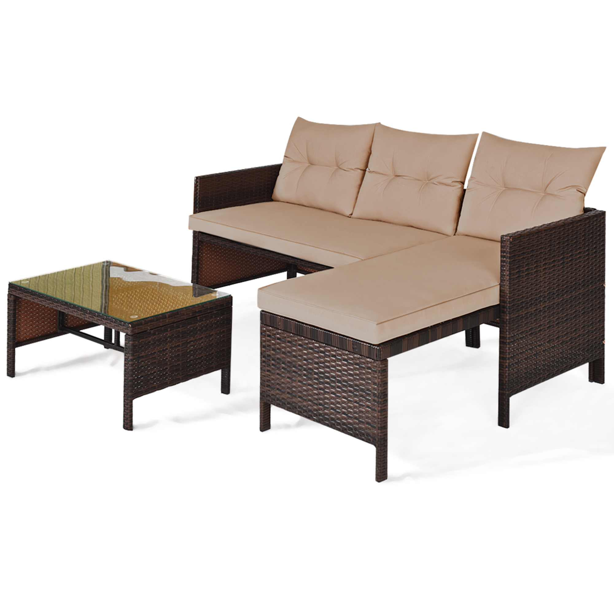 Gymax 3PCS Outdoor Rattan Furniture Set Patio Couch Sofa Set w/ Coffee Table - image 5 of 10