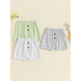 thumbnail image 3 of Suealasg Toddler Boys 3Packs Summer Shorts Solid Color Striped Elastic Waist Casual Short Pants 3M 6M 12M 18M 24M 3T Baby Boys Button Shorts, 3 of 7