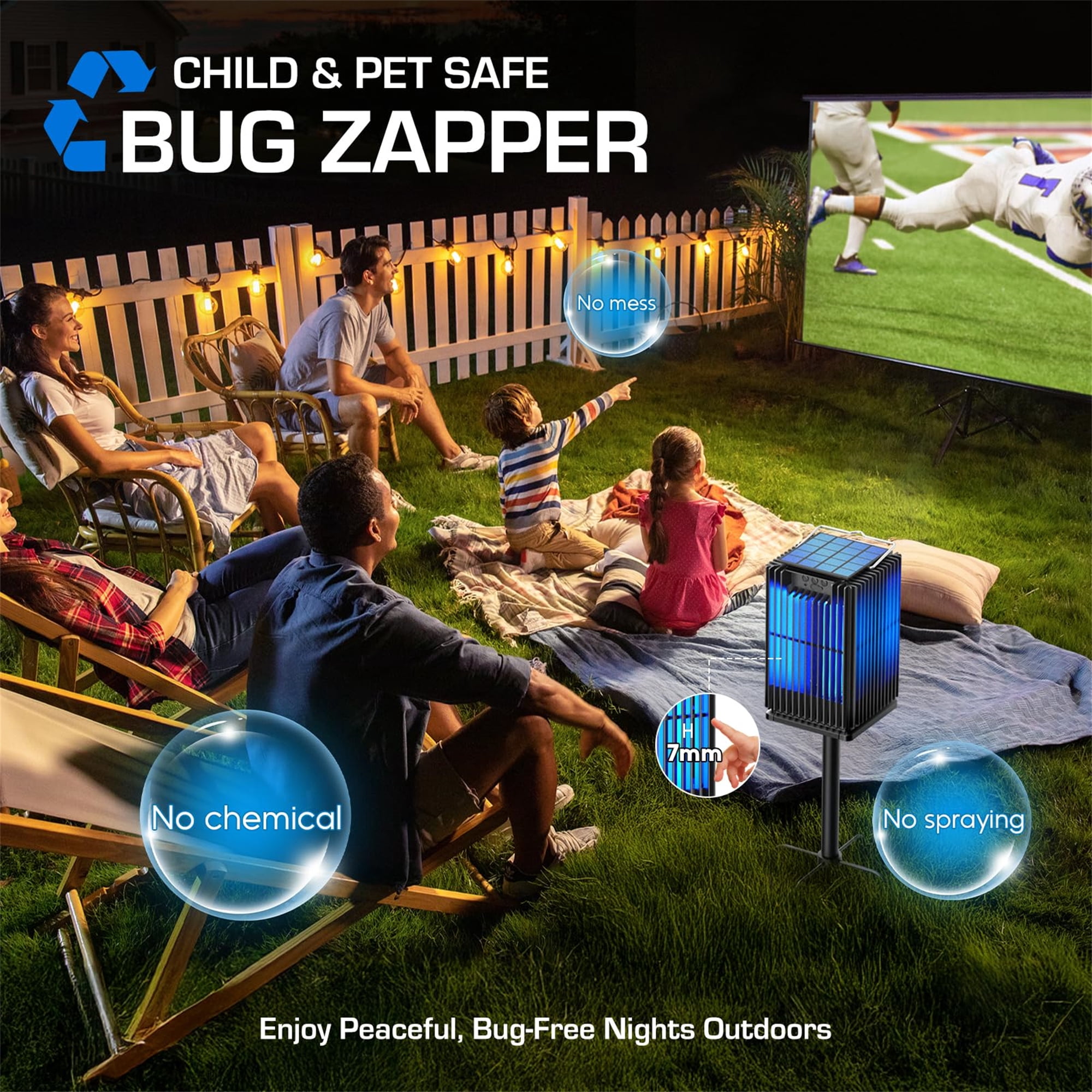 Rossetta Solar Bug Zapper Outdoor, Waterproof Mosquito Zapper 5000mAh Rechargeable Type-C&Solar Powered Fly Zapper for Patio Backyard Camping