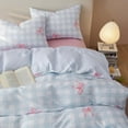thumbnail image 5 of JOLUSERE 3-Piece Blue Gingham Pink Bow Comforter Full Set , Soft Grid Dorm Bedding Set for Kids Adults, 5 of 10