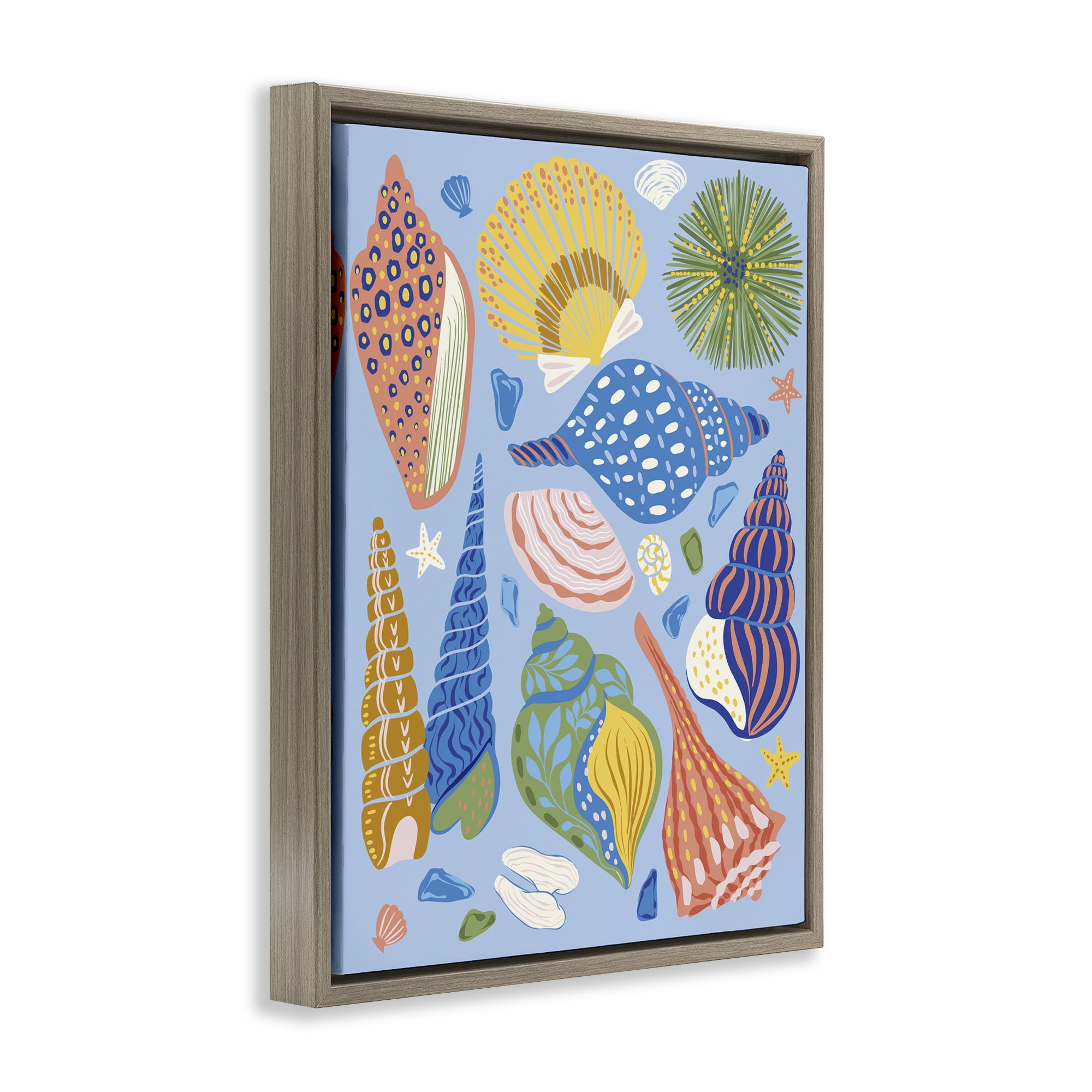 Stupell Industries Summer Fun Seashells Nautical & Beach Painting Brown Floater Framed Canvas Art Print Wall Art, 17 x 21