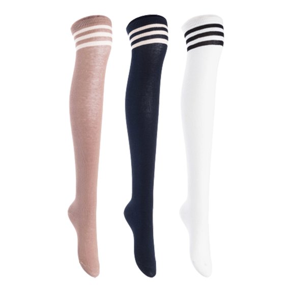 Lian LifeStyle Women's 3 Pairs Adorable Comfortable Soft Thigh High Over Knee High Cotton Socks, Size 6-9, JMYP1022 Khaki, Navy, White