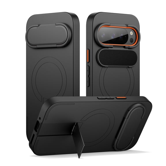 SURITCH for Google Pixel 9 Pro XL Phone Case, Magnetic Shockproof Protective Cover with Camera Cover and Adjustable Metal Kickstand for Pixel 9 Pro XL, Black