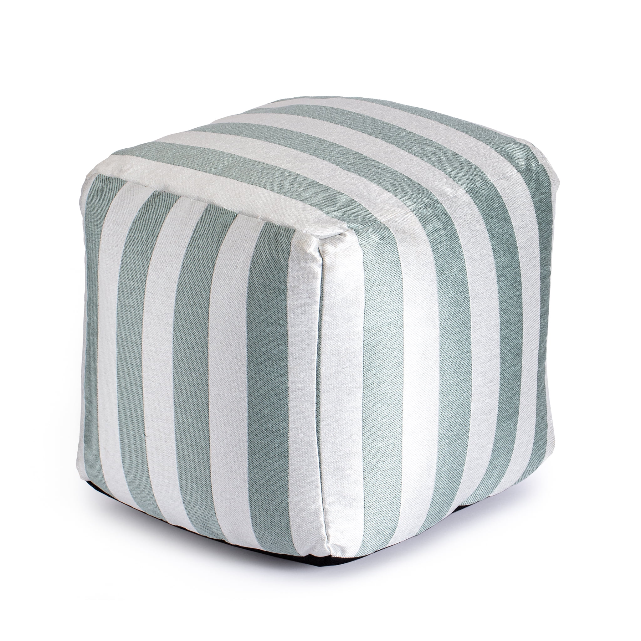 Cape May Teal 18" x 18" x 18" Teal & Ivory Pouf