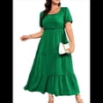 thumbnail image 2 of Vestido Holgado con Cuello Cuadrado y Volantes para Mujer, Informal, con Espalda Fruncida, Sin Mangas, para Playa y Sol. Verde L, 2 of 9