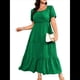 thumbnail image 2 of Vestido Holgado con Cuello Cuadrado y Volantes para Mujer, Informal, con Espalda Fruncida, Sin Mangas, para Playa y Sol. Verde 4XL, 2 of 9