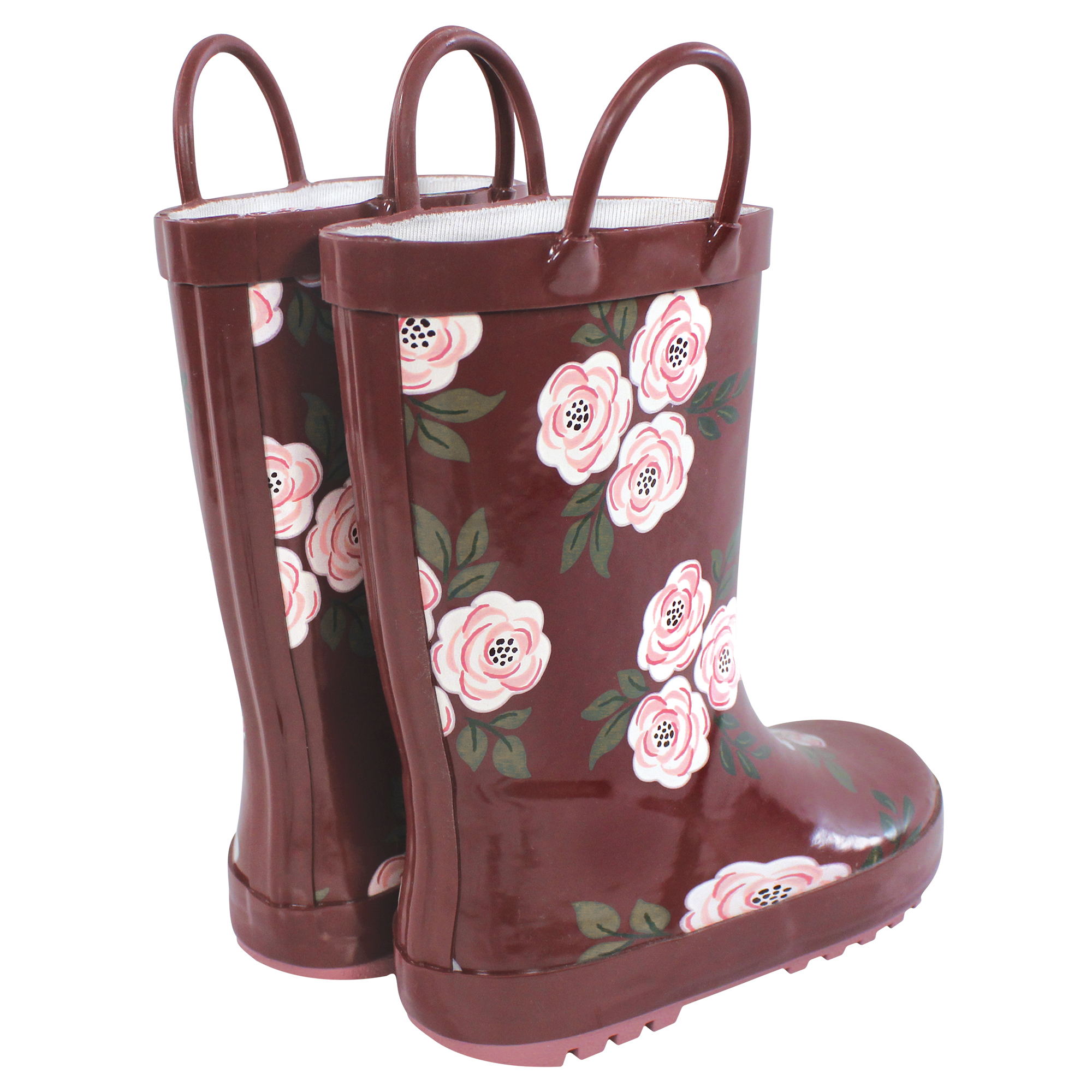 Hudson Baby Girls Rain Boots, Burgundy Floral, 5 Toddler