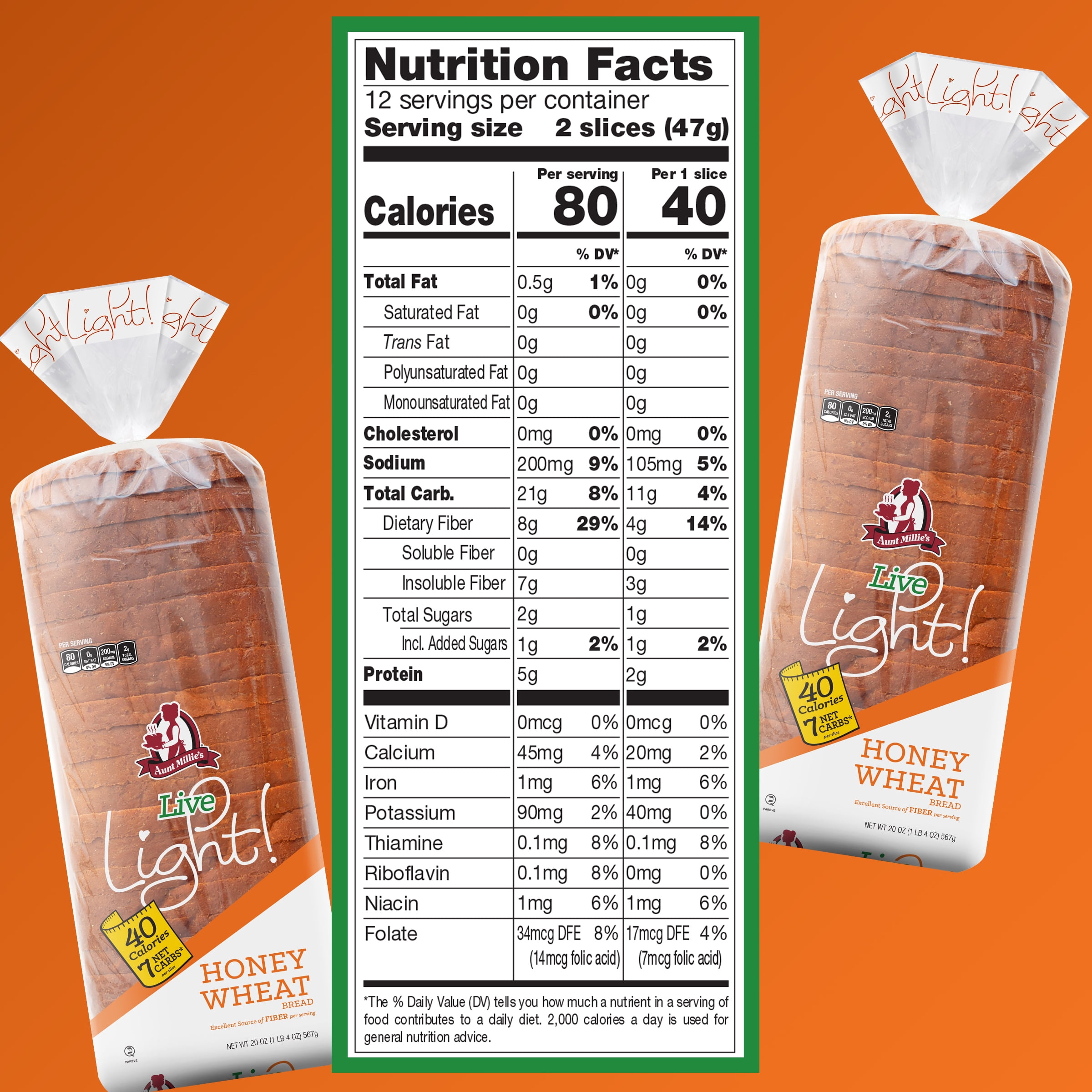 Aunt Millie's Live Light! Honey Wheat Bread, 20 oz.
