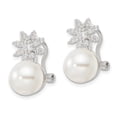 thumbnail image 2 of Finest Gold Sterling Silver Imitation Shell Pearl & CZ Floral Omega Back Earrings, 2 of 3