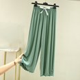 thumbnail image 2 of LLYwey Pants For Women Trendy Women Solid Color Loose Casual Home Tie Split Straight Leg Pants Boho Pants Female 2024 Long Pant Style H1523 Green M, 2 of 8