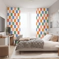 thumbnail image 3 of Colorful Checkered Curtains for Bedroom,Rod Pocket 60s 70s Semi Sheer Curtains Farmhouse Retro Checkerboard Light Filtering Drapes for Living Room,Set of 2 Window Curtain Panels,52 x 84 Inch, 3 of 6