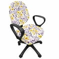 thumbnail image 1 of Floral Office Chair Slipcover, Purple Leaves and Yellow Flowers Watercolor Foliage and Petals Summer Season, Protective Stretch Decorative Fabric Cover, Standard Size, Purple and Yellow, by Ambesonne, 1 of 5