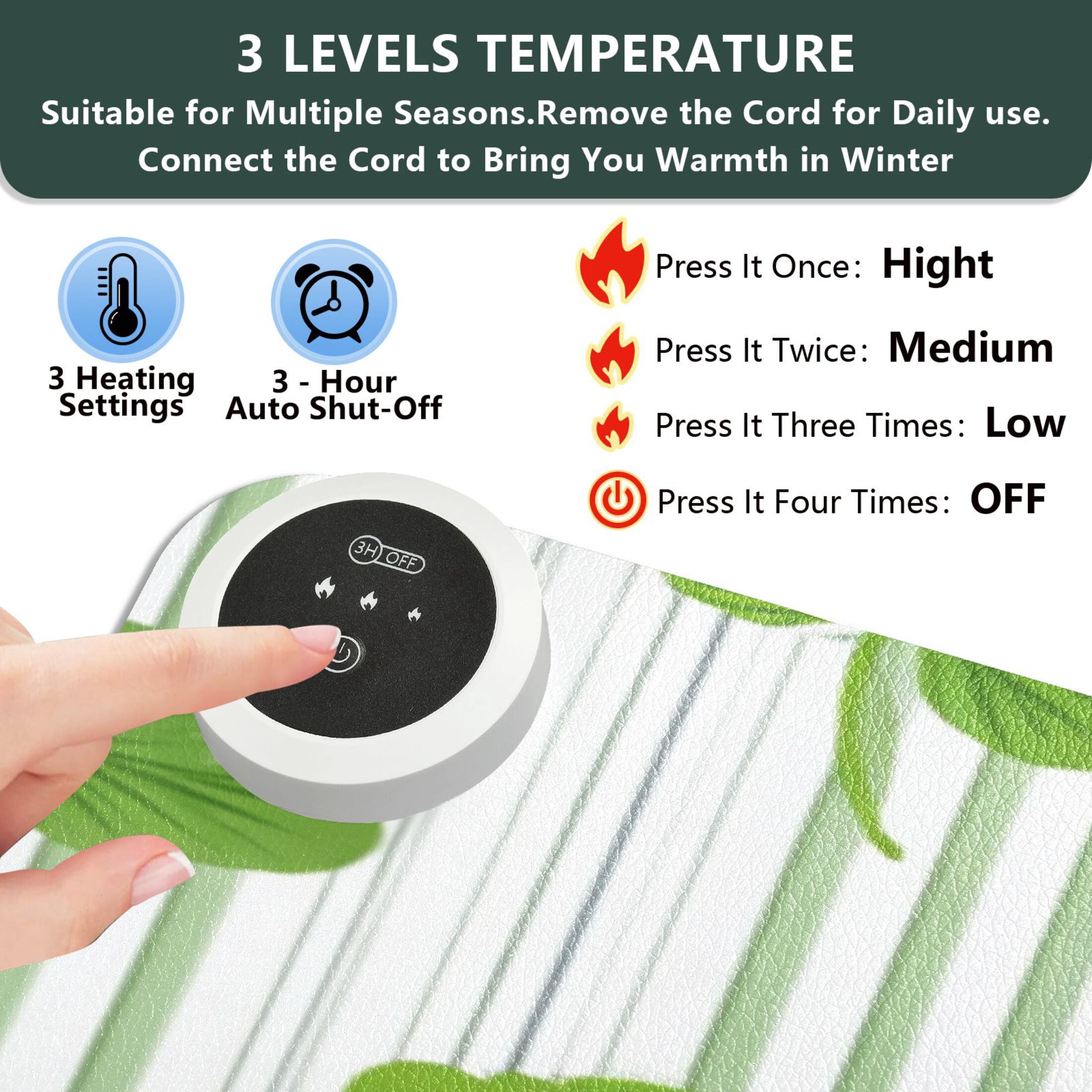Large Heated Desk Mat Mouse Pad 31.5"x13"PU Leather Graphene Heating Desk Warmer with 3 Temperature Settings 110V US Plug Non-Slip Warm Pad for Home, Office, and Gaming Green Clover Stripe Pattern