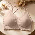 thumbnail image 7 of Feancey Women's Lace Bralette Criss Cross Back Wireless Bras Ruffle Hem Casual Lingerie Bra Comfy Breathable Camisole Bra for Date Night Khaki Free Size, 7 of 7