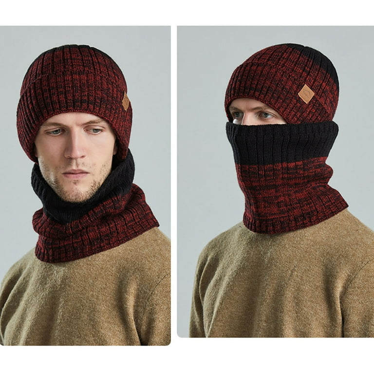 Unisex Windproof Winter Fleece Ski Knitted Bandana Set With