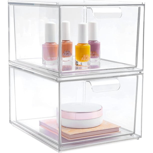Juego de 2 cajones de almacenamiento organizadores de maquillaje apilables, contenedores de almacenamiento de plástico transparente para tocador, debajo del fregadero, armarios de cocina, despensa, o JAMW Sencillez