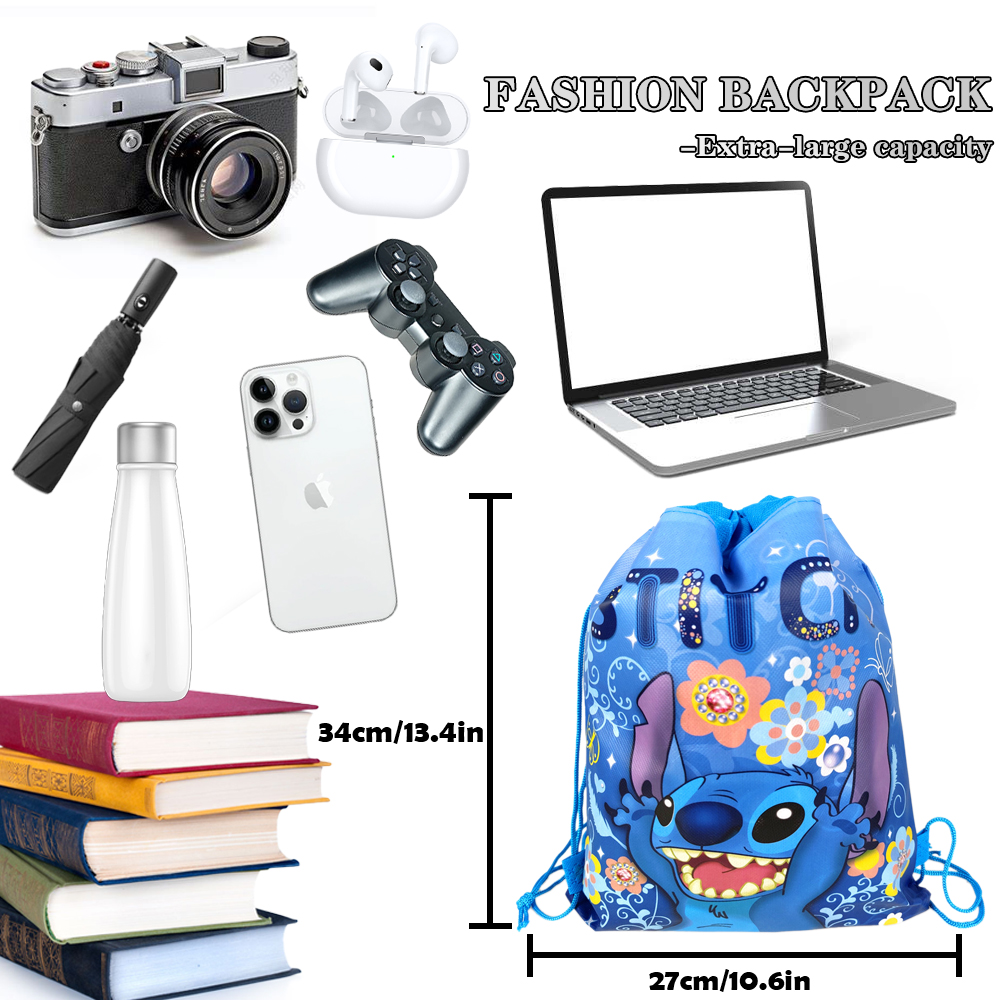 Stitch Merchandise Gift Set for Girls Cute Anime Accessories Including Drawstring Bag, Stickers, Lanyard, Necklace, Bracelet, Keychain, and Button Pins Perfect for Fans and Gifts