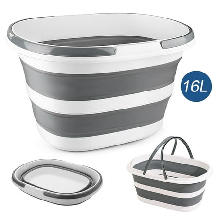 Efoee Foldable Bucket,Mop Bucket with Handle,Car Wash Bucket,Laundry Bucket-16L(4.2Gallon) Portable Plastic Bucket for Household Cleaning,Camping,Floor,Windows,Grey.