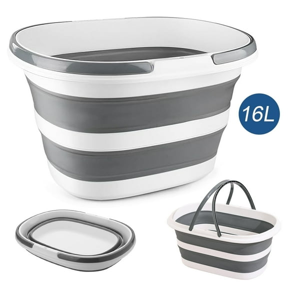 Efoee Foldable Bucket,Mop Bucket with Handle,Car Wash Bucket,Laundry Bucket-16L(4.2Gallon) Portable Plastic Bucket for Household Cleaning,Camping,Floor,Windows,Grey.