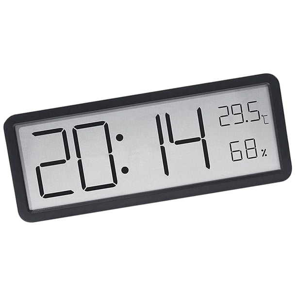 Reloj de pared digital de escritorio con lecturas de humedad y temperatura para uso en interiores. Negro