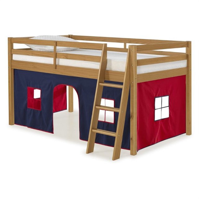 Roxy Lit Mezzanine Junior en Bois avec Cannelle et Fond Bleu et Rouge