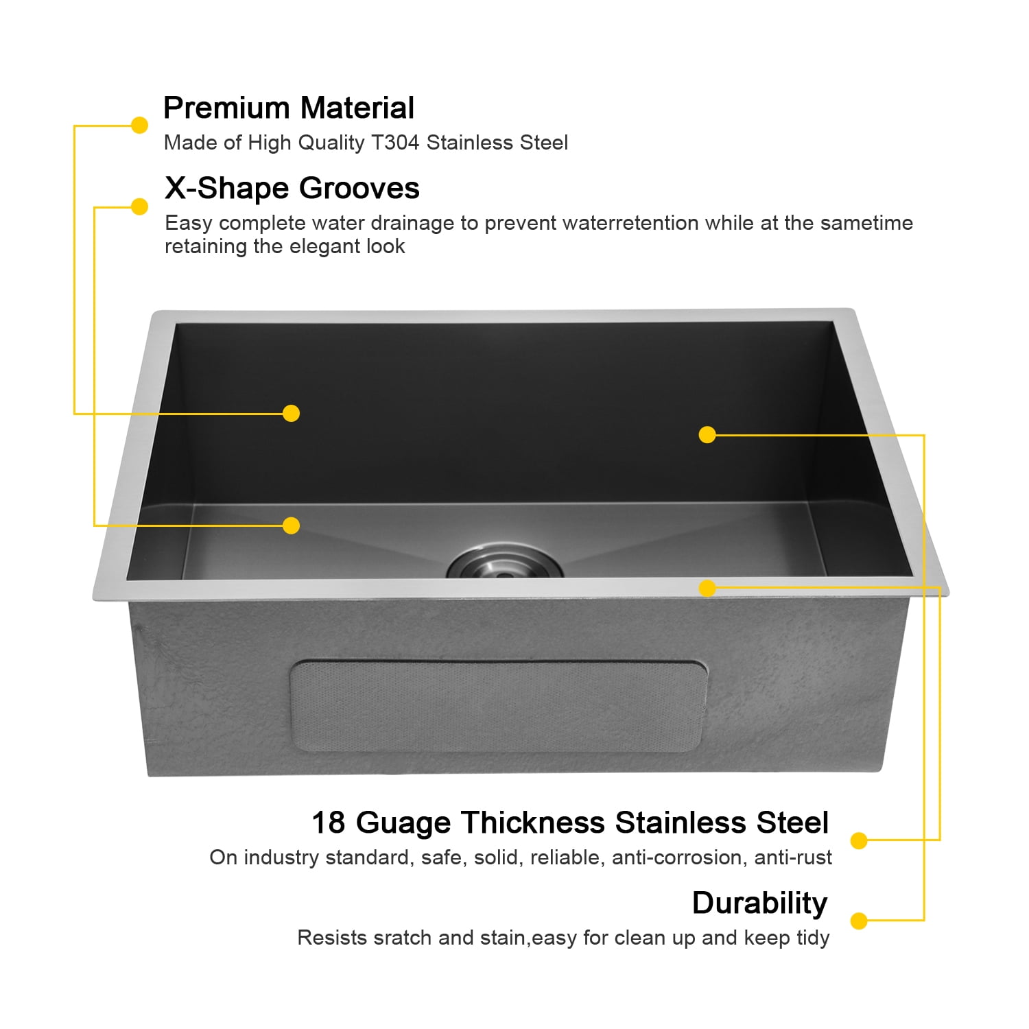 Logmey 30"x18"Kitchen Sink Single Bowl Black Stainless Steel with Drainer Undermount