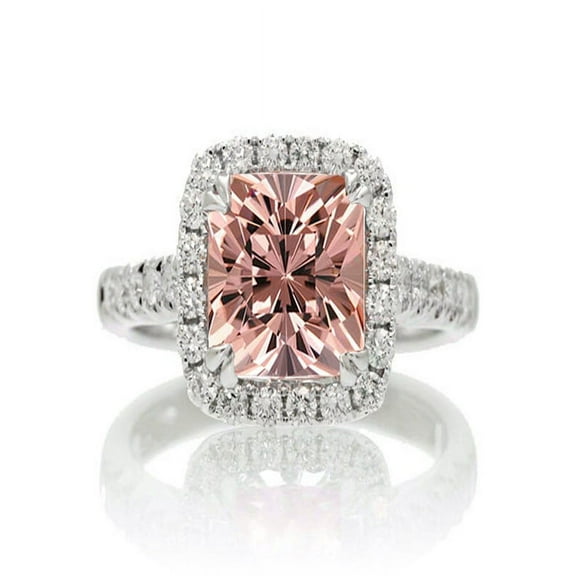 1.8 Carat Cushion Cut Morganite Halo Engagement Ring for Women on 10k White Gold