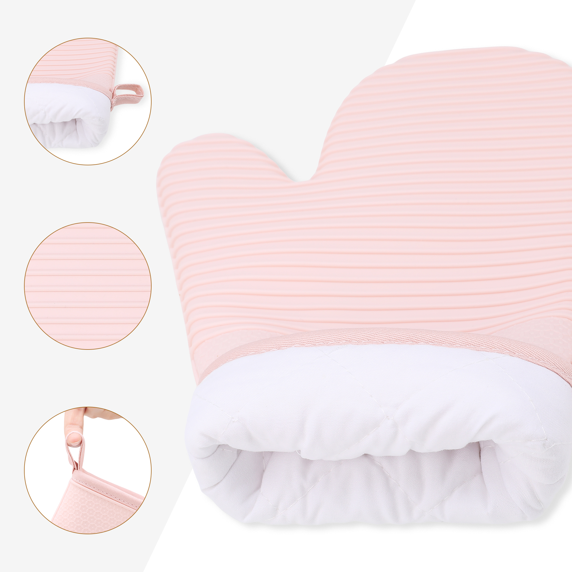 Unique Bargains Soft Oven Mitts Heat Resistant Cooking Gloves Pink 12.4x7.5inch