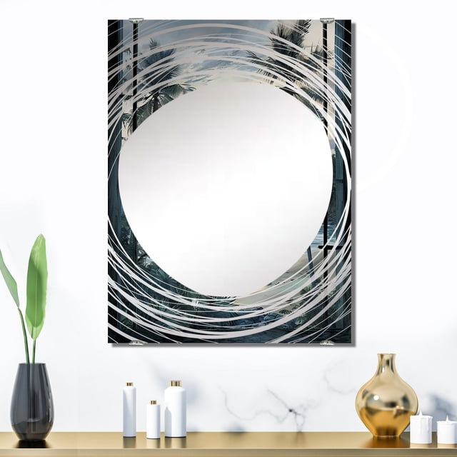 Designart "Horizon of Tranquil Beach Windows II" Coastal Windows Oversized Wall Mirror - Coastal Landscapes Office Mirror Wall Decor - Multiple Color Options