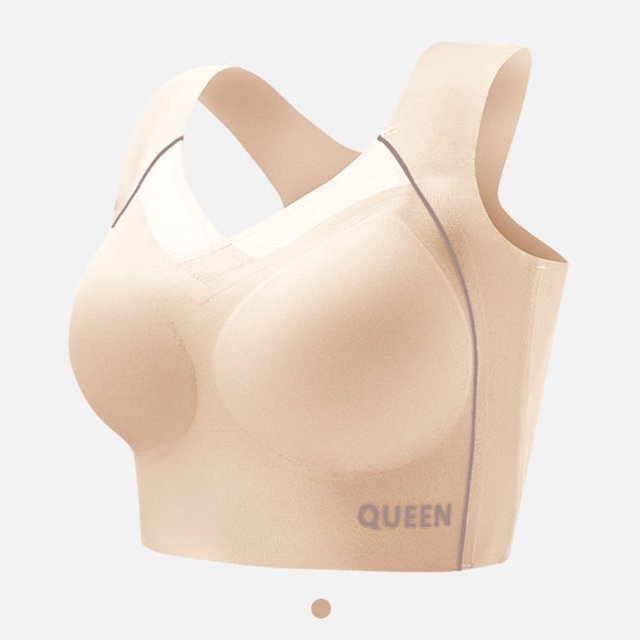 Wirefree Sports Bra for Plus Size Women, Full Coverage with Side Support & Back Smoothing Design, High Impact Support for Running, Gym & Yoga. Complexion 42