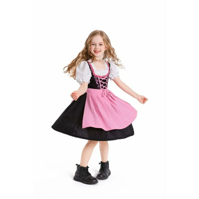 SUNSIOM Robes de Dirndl pour Filles Robe de Soubrette à Manches Bouffantes Costume d'Octobre Tenue de Cosplay d'Halloween