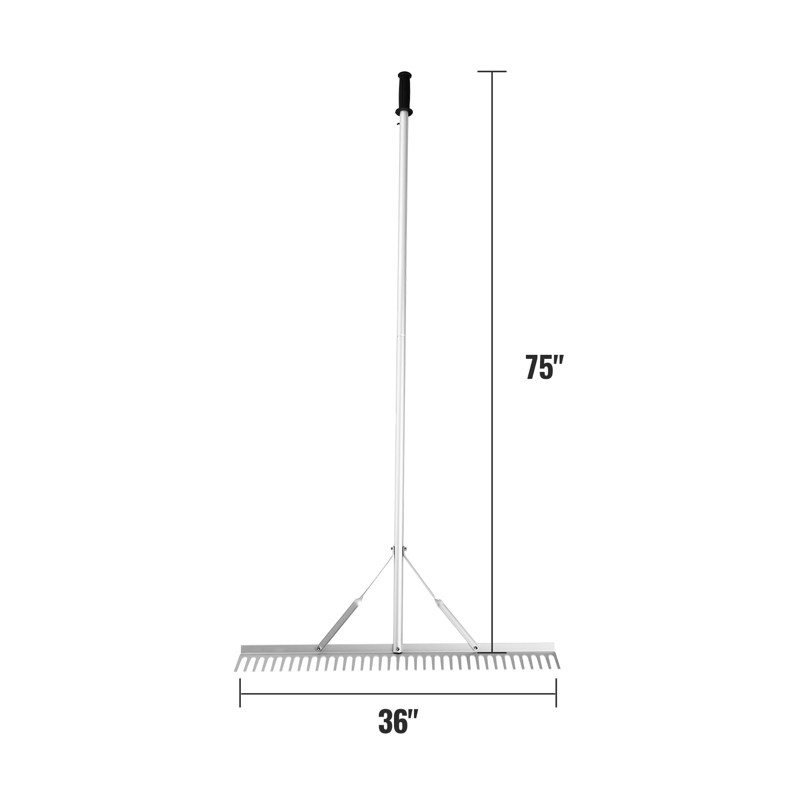 KFFKFF Landscaping Tool, 36" Aluminum Rake Head, Aquatic Weed Rake with 75" Extended Handle, Ideal for Soil Aeration, Lawn Maintenance, Clearing Lake, Garden, and Pond