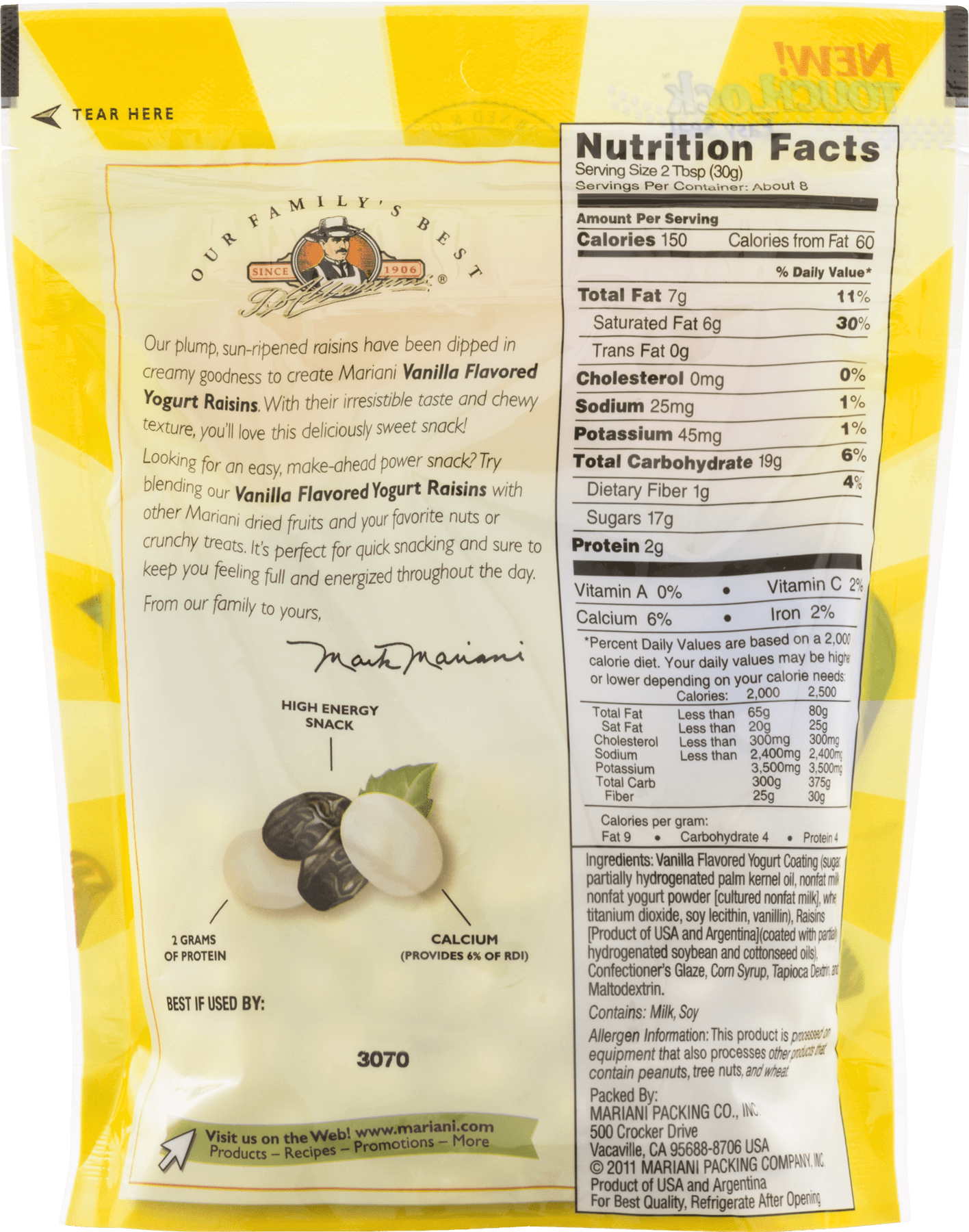 Mariani Gluten-Free Vanilla Flavored Yogurt Raisins, 8 Oz.