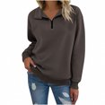 thumbnail image 2 of Uootdi Women's Half Zip Quilted Long Sleeve Sweatshirts Blouses for Women Dressy Casual Gift Crew Neck Pullover Tops Textured So lid, 2 of 6