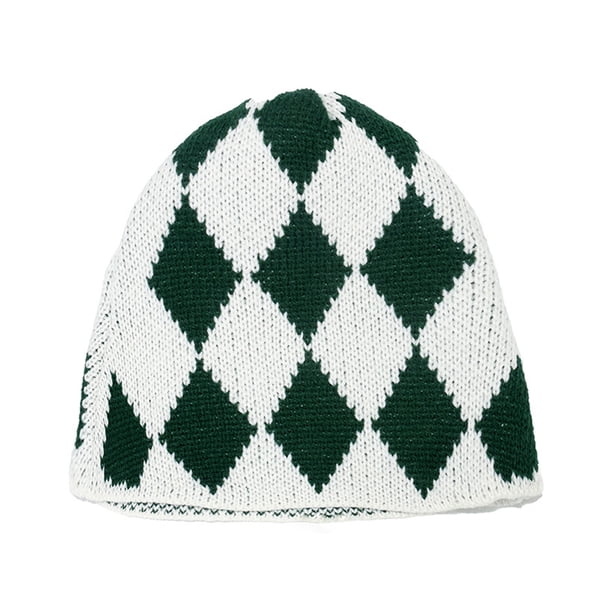 Gorro de pescador corto con puños de punto de lana para hombres y mujeres, gorros cálidos de invierno con diseño geométrico de diamantes y cuadros, gorro de lana