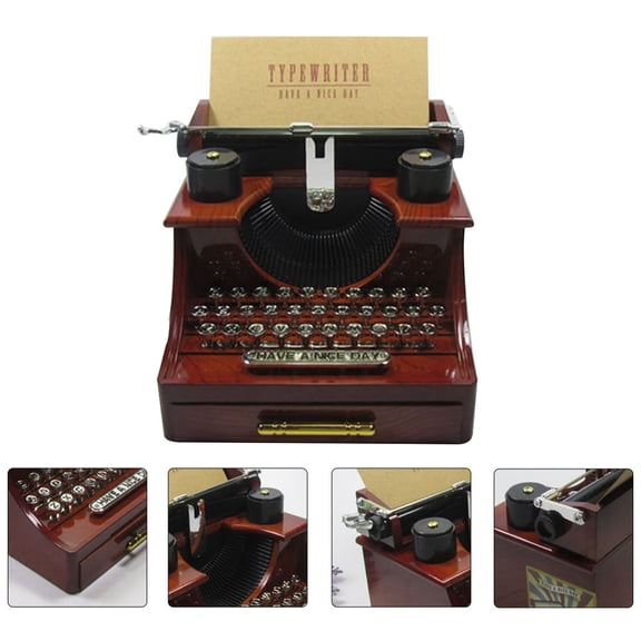 WHAMVOX 1Pc Retro Plastic Typewriter Music Box Manual Musical Box Jewelry Storage Box