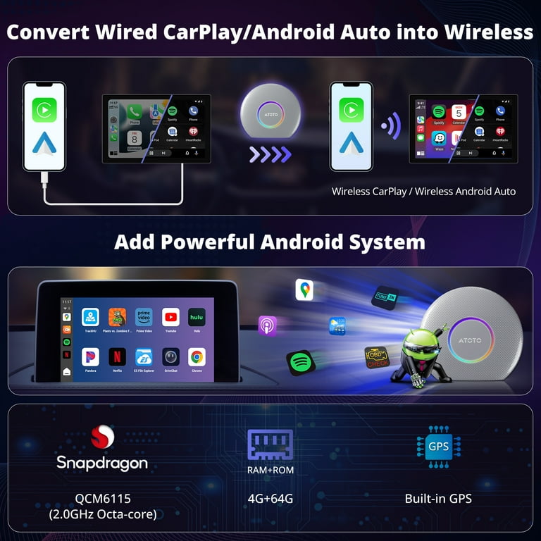 ATOTO Carplay Ai Box Gen 2 AI Smart Box 4G+64G Wireless CarPlay