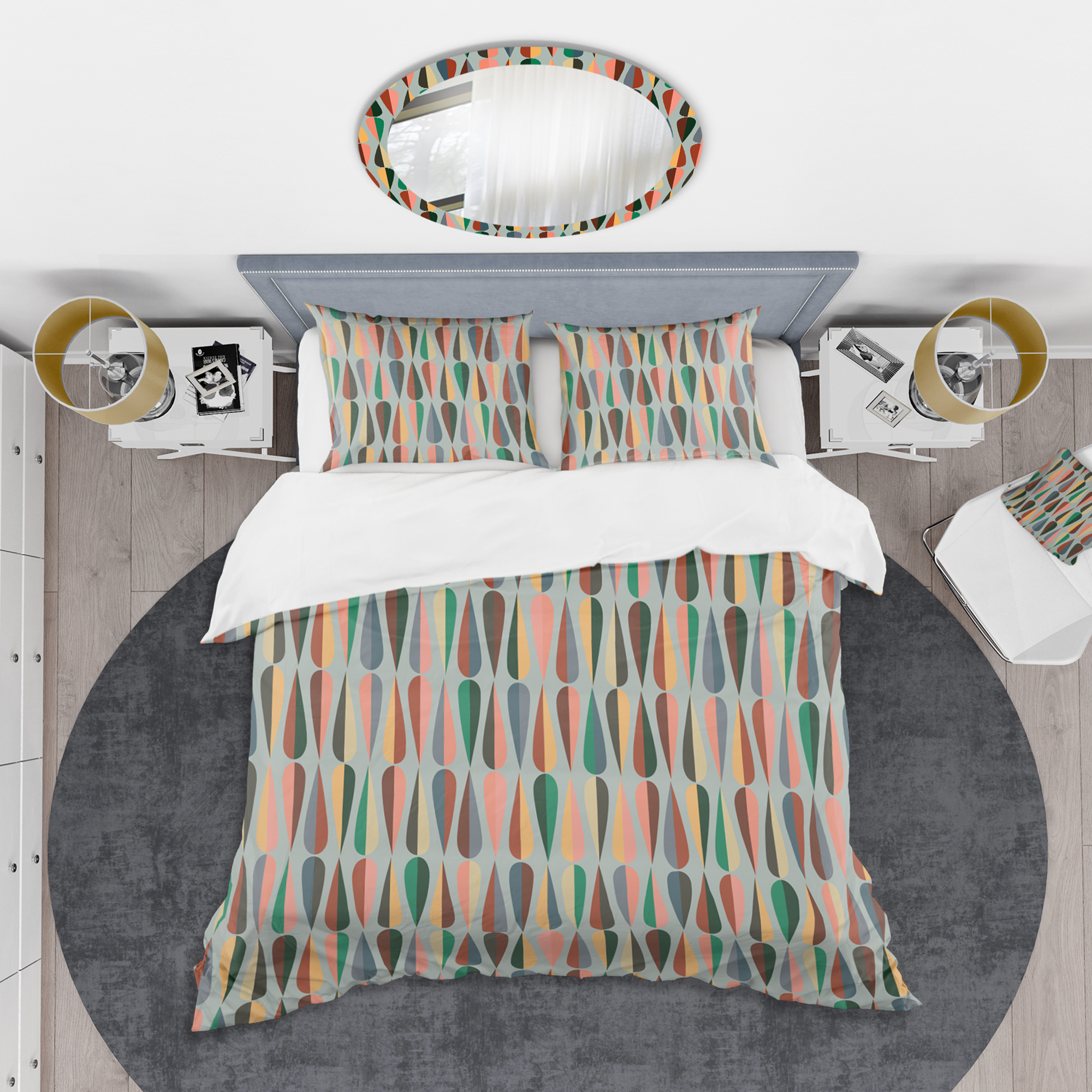 Designart 'Retro Abstract Drops IX' Mid-Century Modern Duvet Cover Set