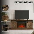 thumbnail image 2 of HSUNNS Fireplace TV Stand for Television up to 65 Inch with Storage and Farmhouse Sliding Barn Doors, TV Console with 23'' Electric Fireplace, Entertainment Center with Cabinet and Shelves, Brown, 2 of 12