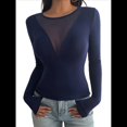 thumbnail image 2 of Camisas Ajustadas de Larga de con Cuello en V Profundo para Mujer, Moda Y2K 2025 Azul Marino L, 2 of 10