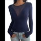 thumbnail image 2 of Camisas Ajustadas de Larga de con Cuello en V Profundo para Mujer, Moda Y2K 2025 Azul Marino M, 2 of 10