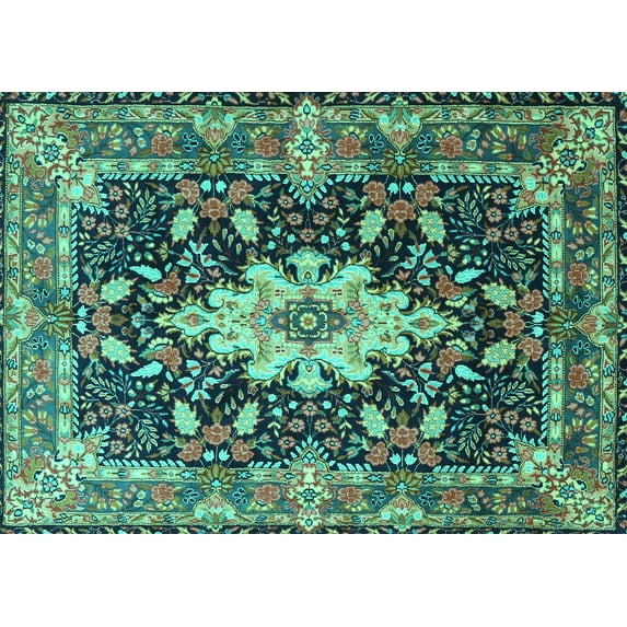 Ahgly Company Indoor Rectangle Persian Turquoise Blue Traditional Area Rugs, 2' x 5'