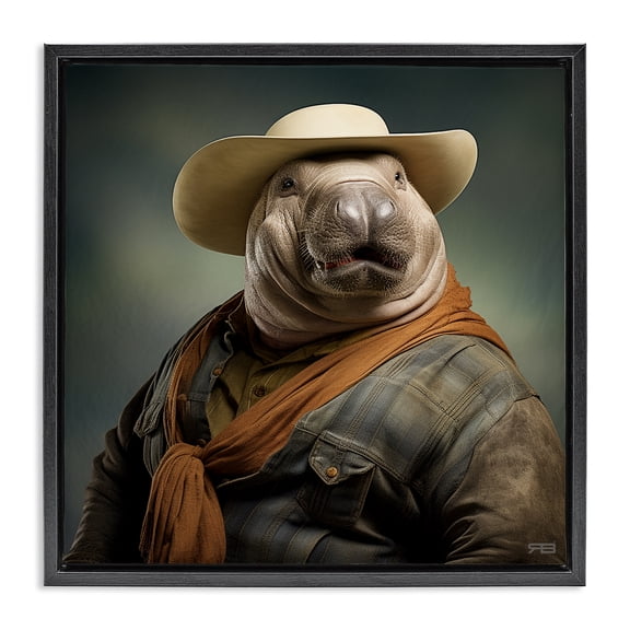 Stupell Industries Eclectic Cowboy Manatee Portrait Black Floating Frame Canvas Art, 18 x 18, by RB