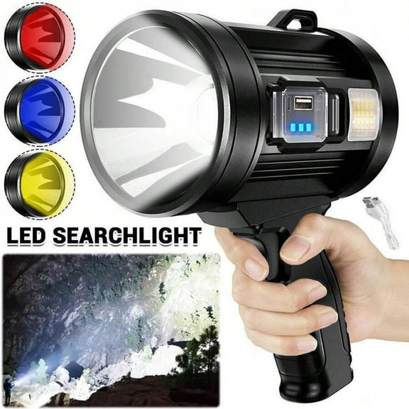 Rechargeable Spotlight Flashlight Outdoor, 900000LM Brightest Rechargeable Spotlight With Solar Panels & 6 Modes