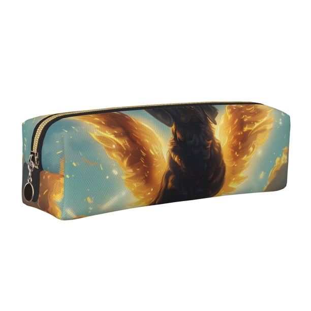 Easygdp Golden Cloud Winged Dog para Estuche de Lápices de Cuero, Estuche de Papelería de Cuero, Estuche de Gran Capacidad con Cremallera