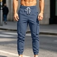 thumbnail image 2 of Lmueinov Cargo Pants for Men Elastic Drawstring Waist Lightweight Casual Jogger Pants with Pockets Outdoor Long Trousers for Jogging Hiking, 2 of 8
