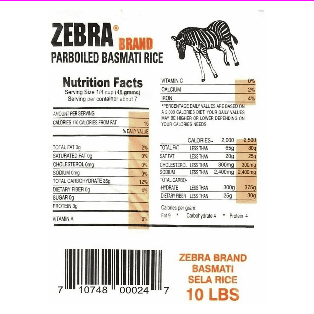 Buy Zebra Brand Super Basmati Sela Rice Parboiled Extra Long Grain Rice