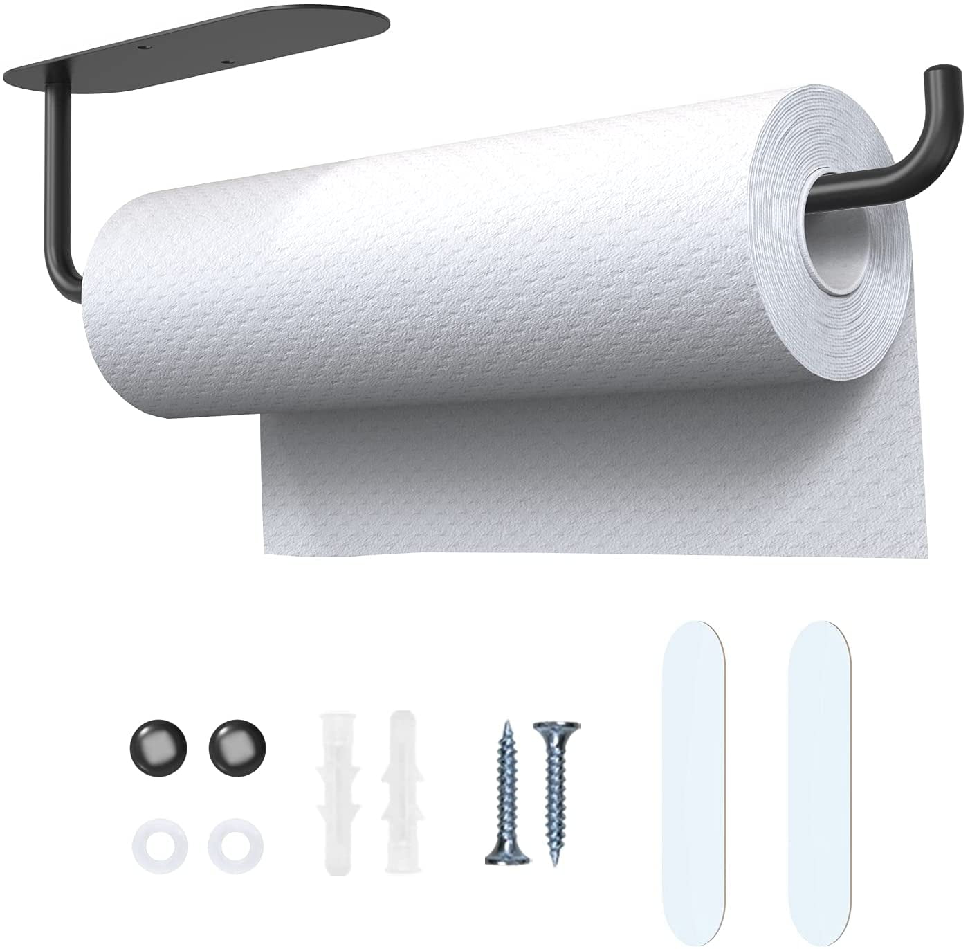 Self Adhesive or Screw Mounting Countertop Paper Towel Holder Wall Mount SUS304 Stainless Steel Paper Towel Holder Under Cabinet for Kitchen Cabinet Bathroom Paper Towel Holder 
