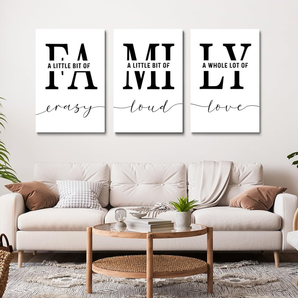 Home Family Wall Art for Living Room Dining Room Wall Decor Inspirational Quotes Poster A Little Bit of Crazy Print,Family Quotes, Family Sign, Living Romm Wall Art,Family Print Canvas 12"x16"