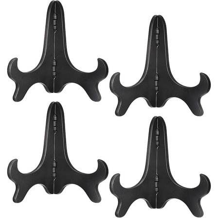 4pcs 5" Easel Plate Holder, Wood-like Plastic Folding Display Stand Black for Decorative Picture Frame